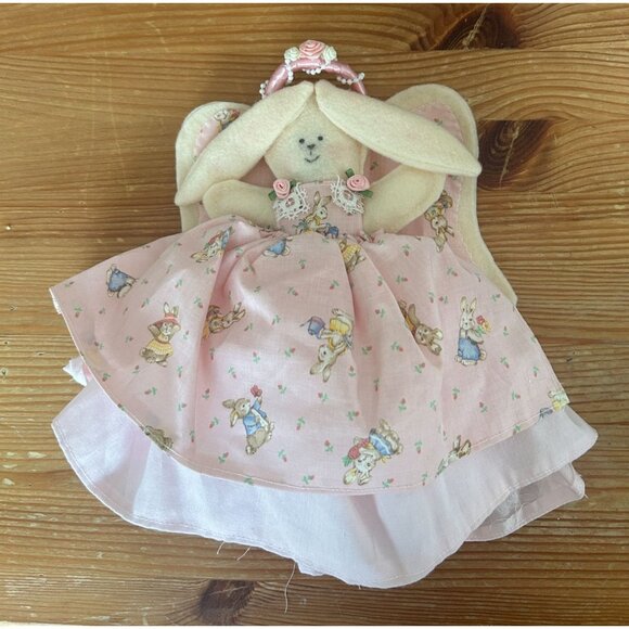 Handmade Bunny Angel Doll Floral Crown Pink Dress Tulle Easter Baby Girl Decor - Picture 3 of 5